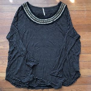 Free People striped top w/ beading